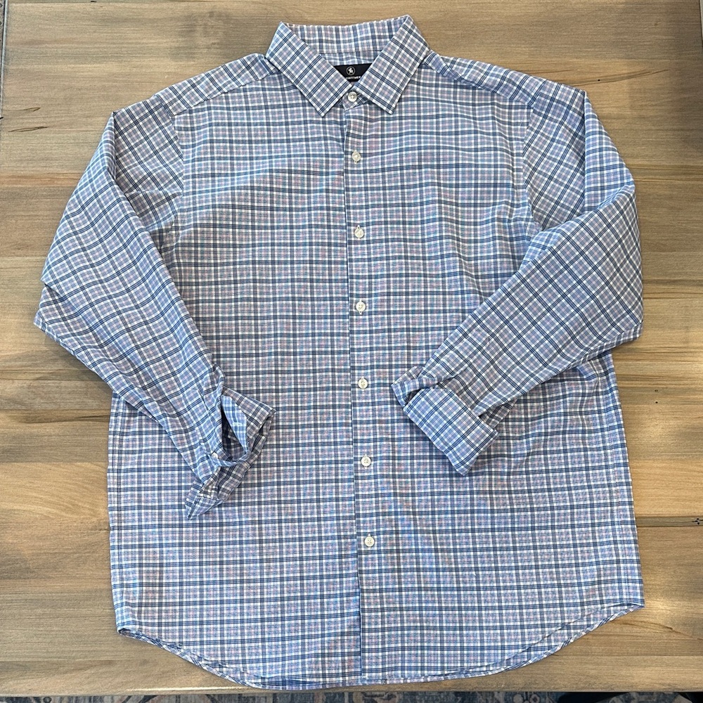 Hart Schaffner Marx Blue and White Checkered Shirt